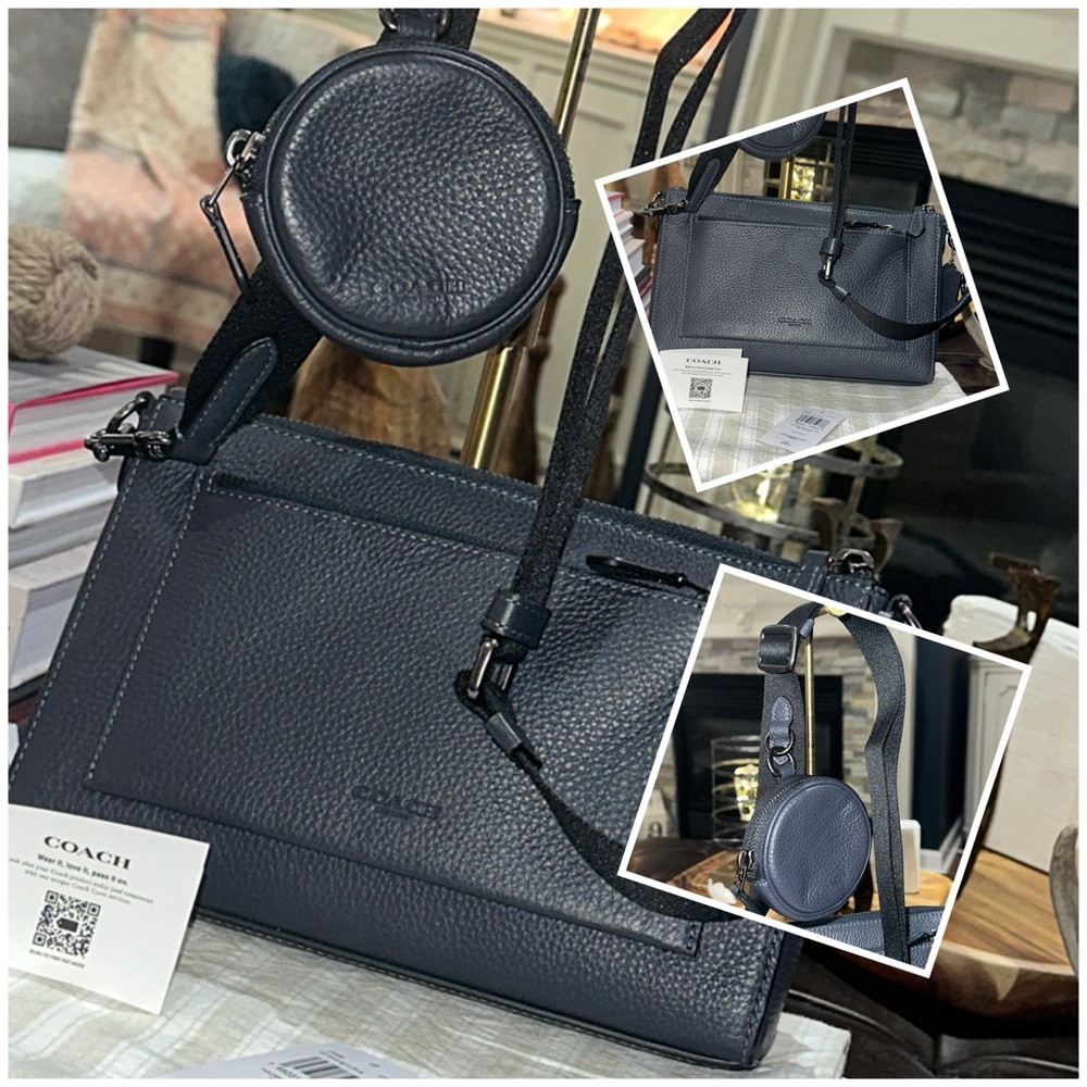 COACH Holden Pebbled Leather Crossbody in Midnight Blue w/Gunmetal Hardware, NWT